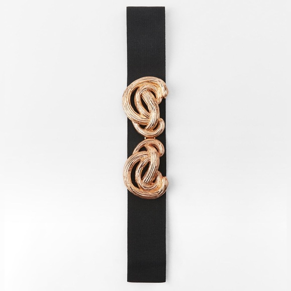 Zara GOLD BUCKLE BLACK STRETCH BELT - Picture 9 of 10
